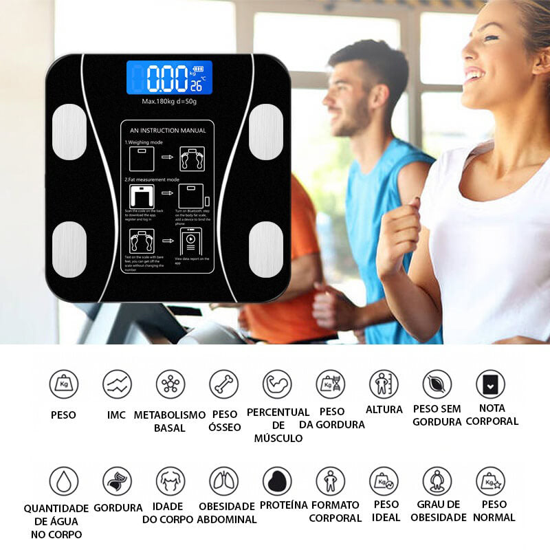 Balança Digital Bluetooth c/ APP de Dados Corporais -  Vitrella