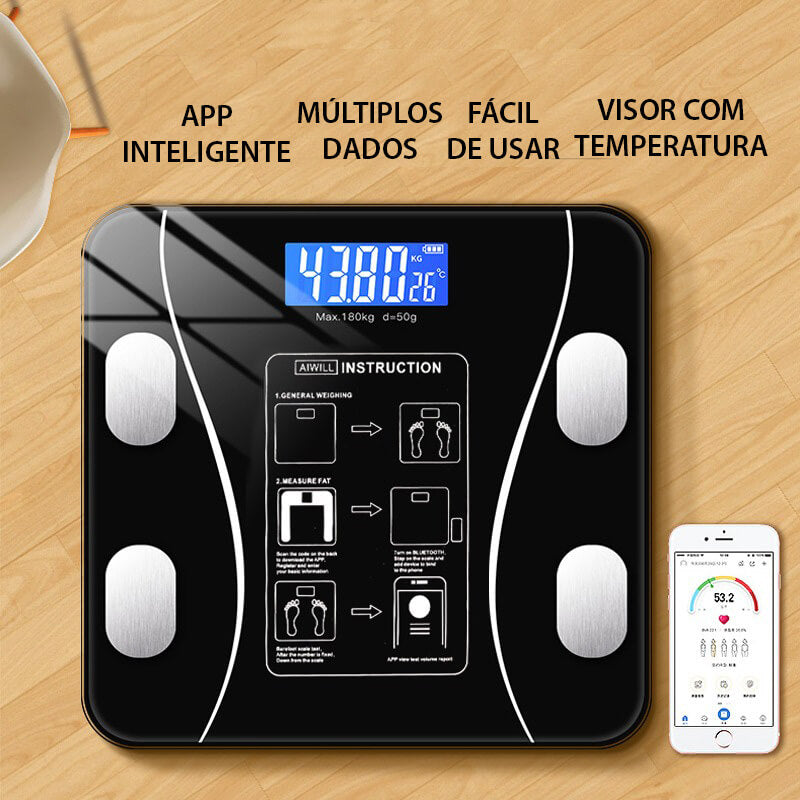 Balança Digital Bluetooth c/ APP de Dados Corporais -  Vitrella