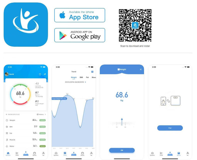 Balança Digital Bluetooth c/ APP de Dados Corporais -  Vitrella